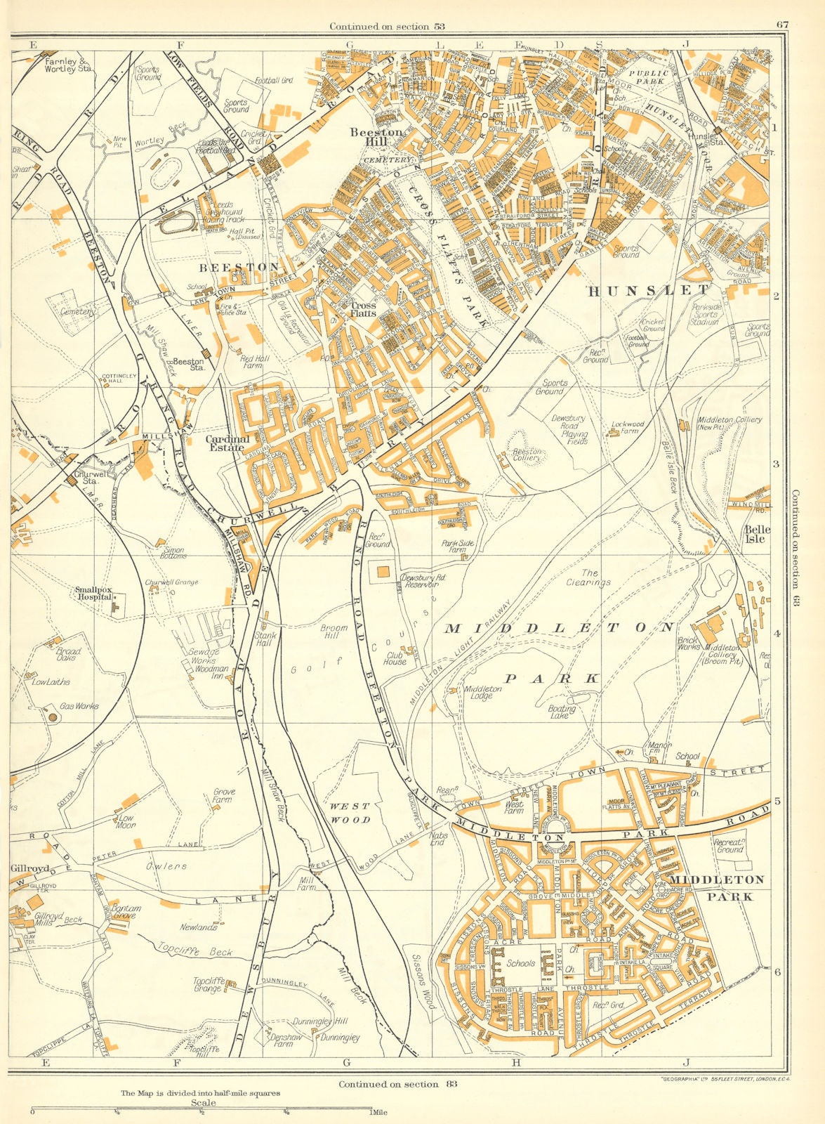 LEEDS West Wood Middleton Park Hunslet Beeston Cardinal Estate 1935 old map